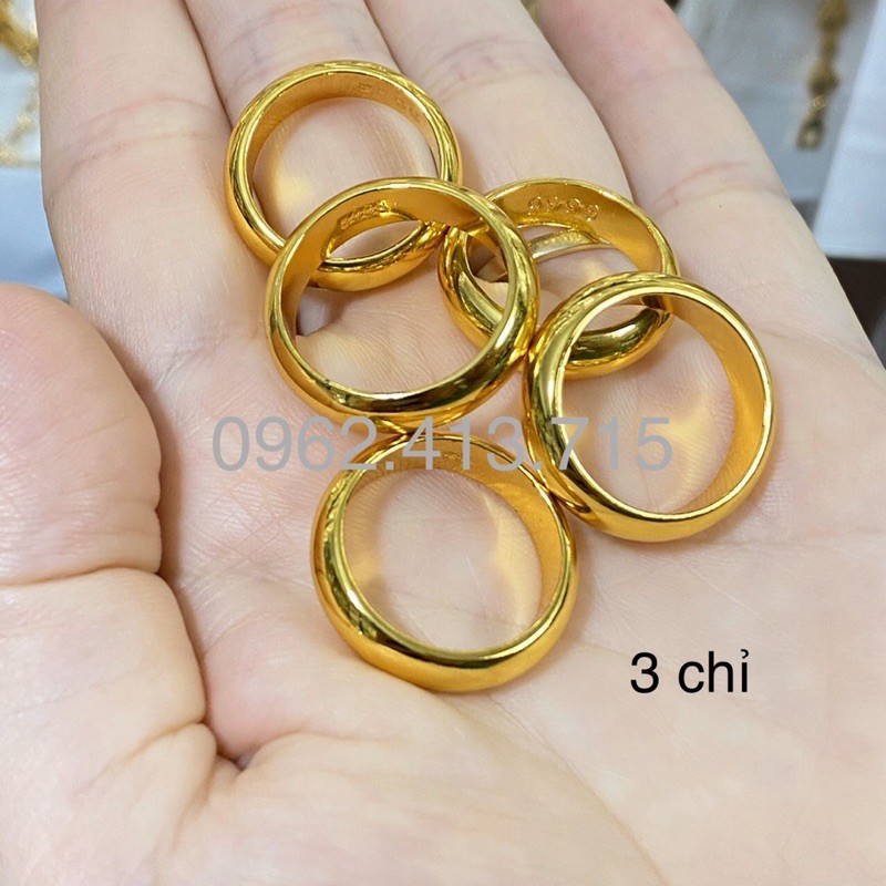 Nhẫn trơn loại 3 chỉ màu vàng 24 cao cấp nhẫn có khắc 4 số 9