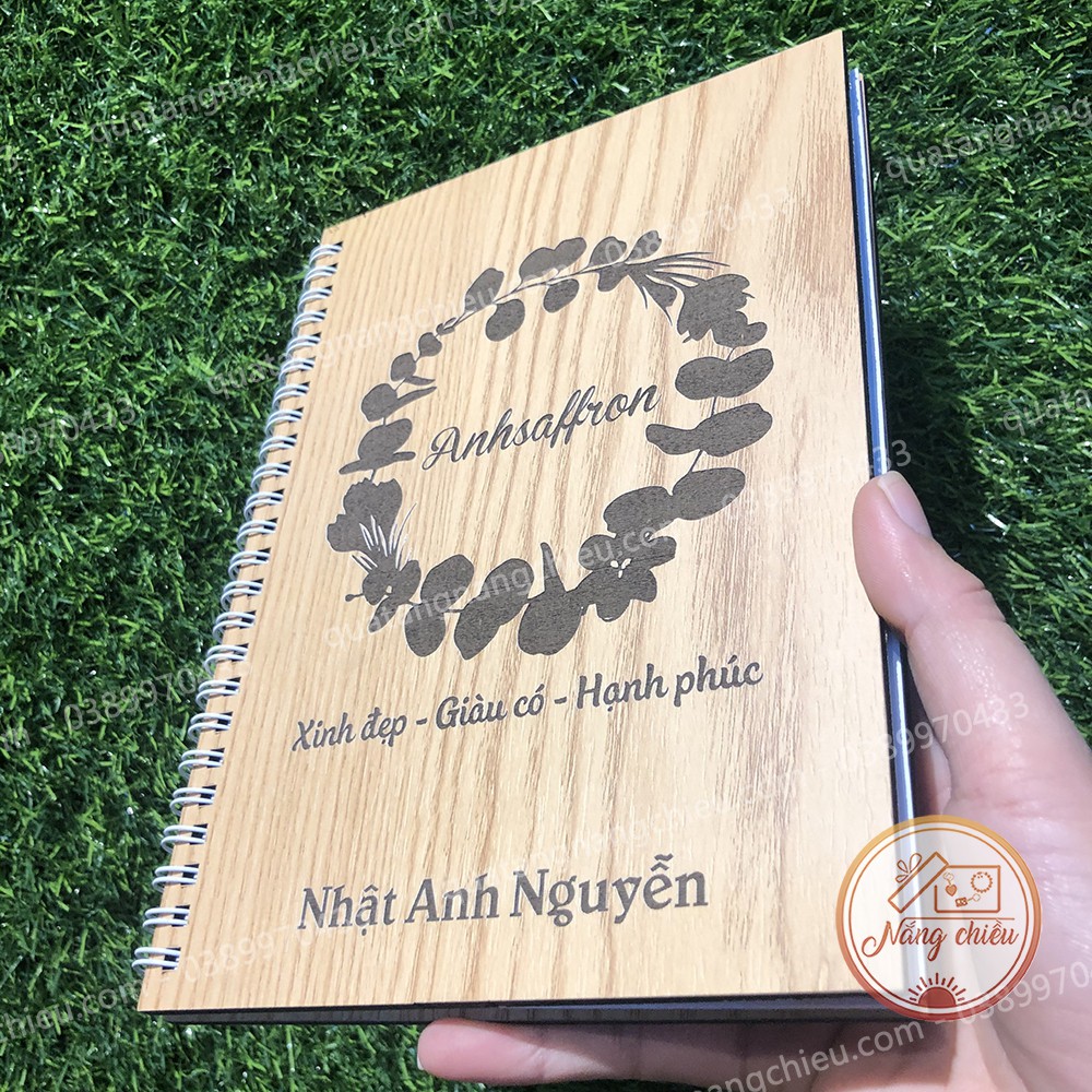 Sổ tay handmade làm quà tặng người thân - Sổ bìa gỗ cứng thiết kế và khắc tên theo yêu cầu