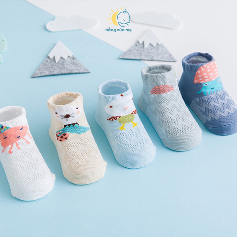 Set 5 đôi tất vớ lưới cho trẻ 0 - 3 tuổi vải cotton dệt lưới thoáng khí mùa hè có túi zip bảo quản - Nắng Của Mẹ_HTHU