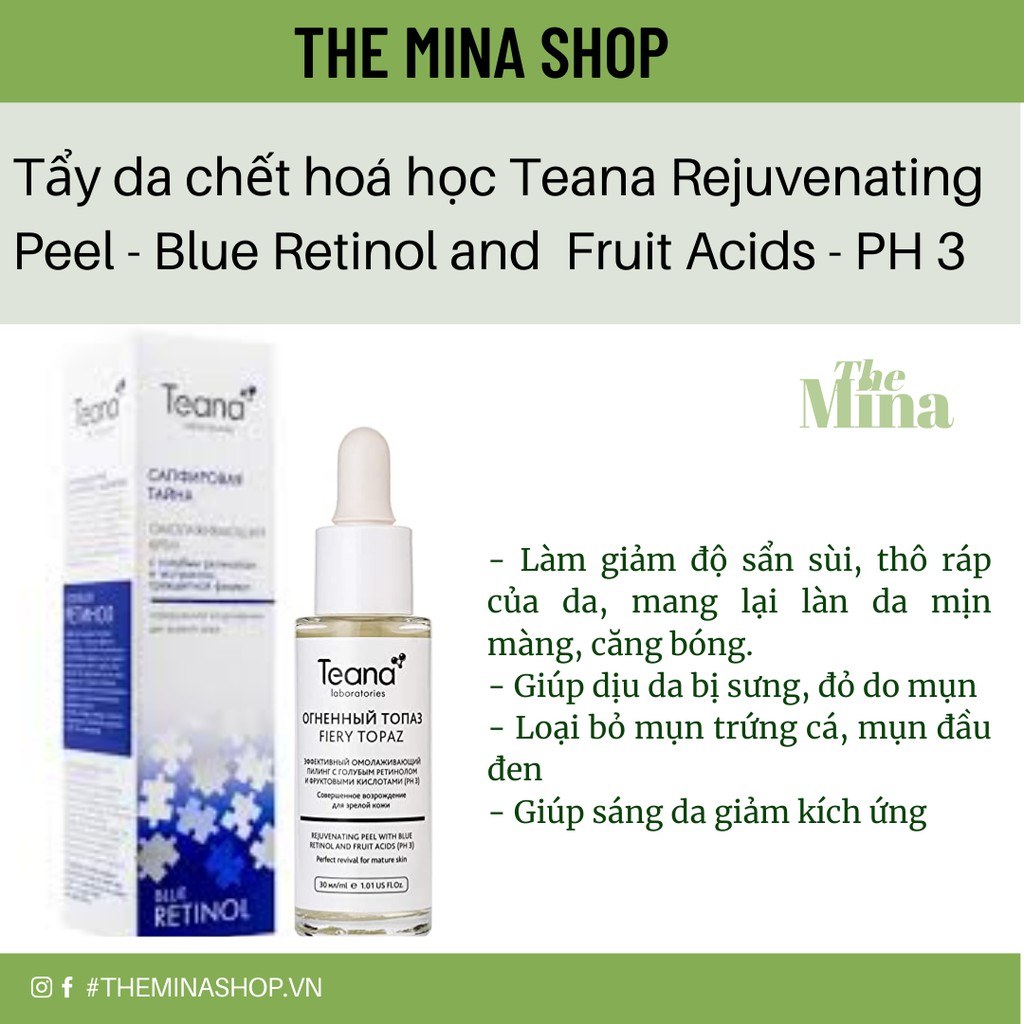 (Đủ bill) - Tẩy  da chết hoá học Teana Rejuvenating Peel with Blue Retinol and  Fruit Acids (PH3)