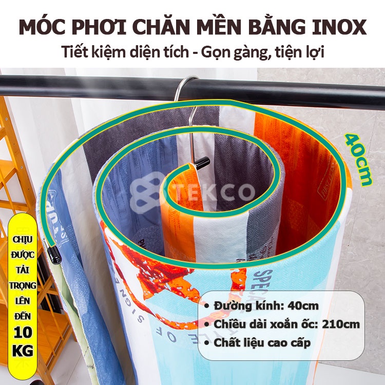 Móc Inox Phơi Chăn Mền Dạng Xoắn Ốc Xoay 360 Độ - Móc Treo Đồ, Quần Áo, Tất Vớ