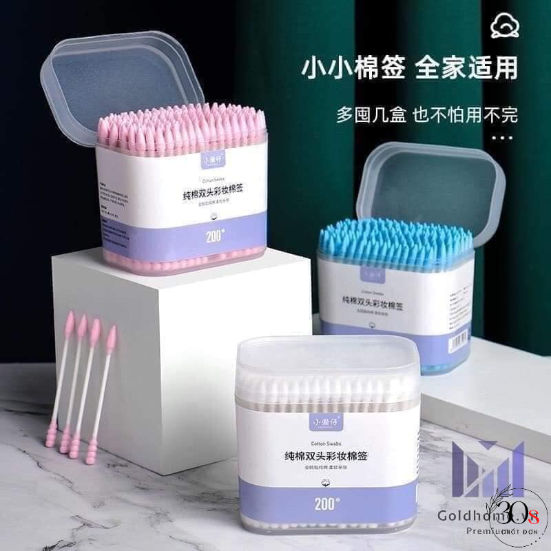 Hộp 200 Chiếc Tăm Bông Ngoáy Tai 2 Đầu