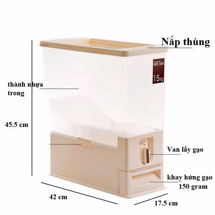 PVN15358 Thùng đựng gạo thông minh Rice Dispenser 15kg T2