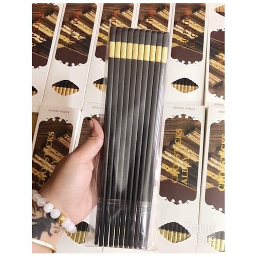 Bộ 10 đôi Đũa mạ vàng, Đũa ăn cao cấp đũa khảm vàng hàn quốc Chống Trơn- Chống Trượt- Chống Mốc- Bền Mầu