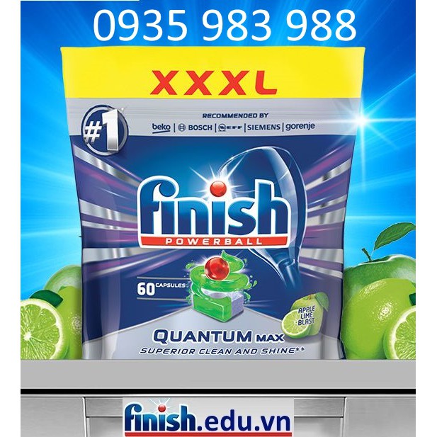 Combo viên rửa bát finish quantum max 60 tabs + dung dịch vệ sinh máy rửa bát chén