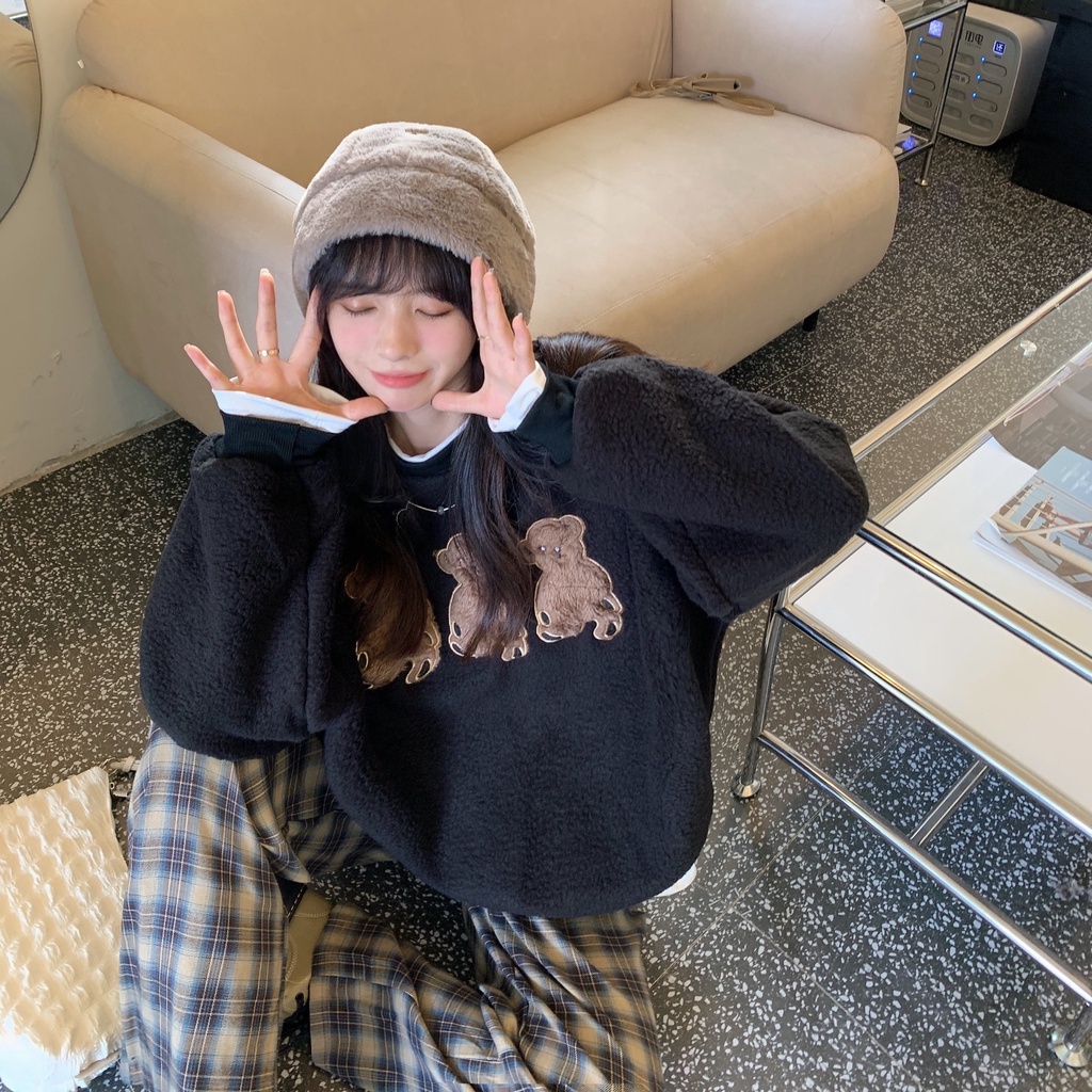 Áo sweater tay dài dáng rộng phong cách thời trang hàn quốc