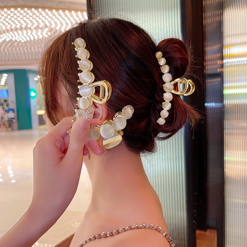 Kẹp tóc thời trang khảm đá opal sang trọng thanh lịch