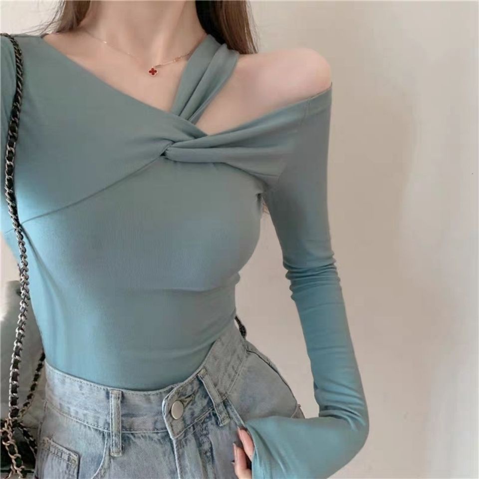 Áo Thun COZOK Tay Dài Trễ Vai Cổ Chữ V Dáng Ôm Quyến Rũ