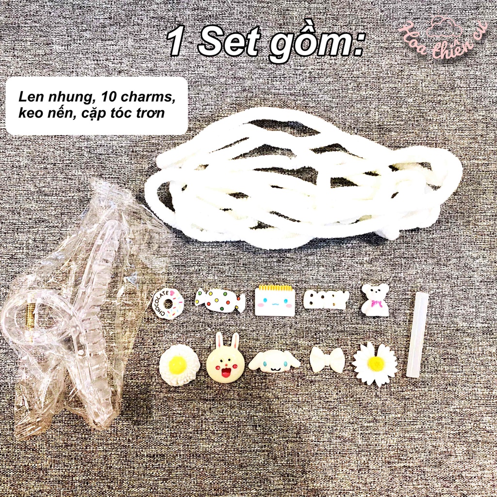 Gói nguyên vật liệu tự làm cặp tóc, kẹp tóc bằng len nhung đơn giản DIY handmade