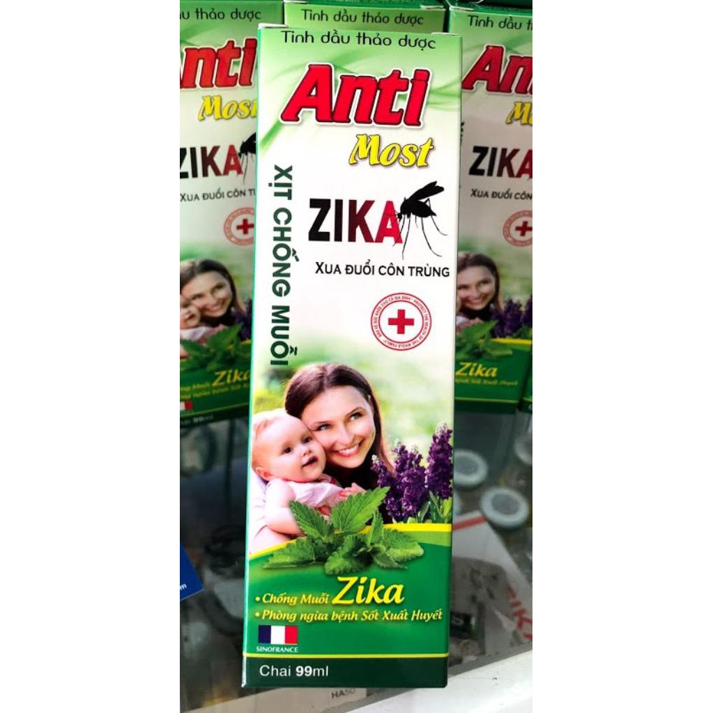 Xịt chống muỗi Zika Anti Most, 99mL, dùng cho trẻ dưới 6 tháng, tránh sốt xuất huyết, tinh dầu thảo dược 100% tự nhiên