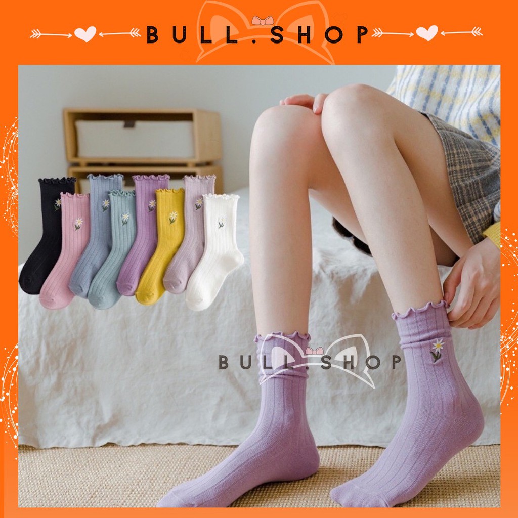 TL03 Tất vớ nữ len vân thêu hoa cổ viền bèo lẻ