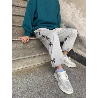 Quần jogger thể thao bo gấu chân cua  ống rộng nam nữ unisex <70kg - Quần thể thao chạy viền bướm mới 2020