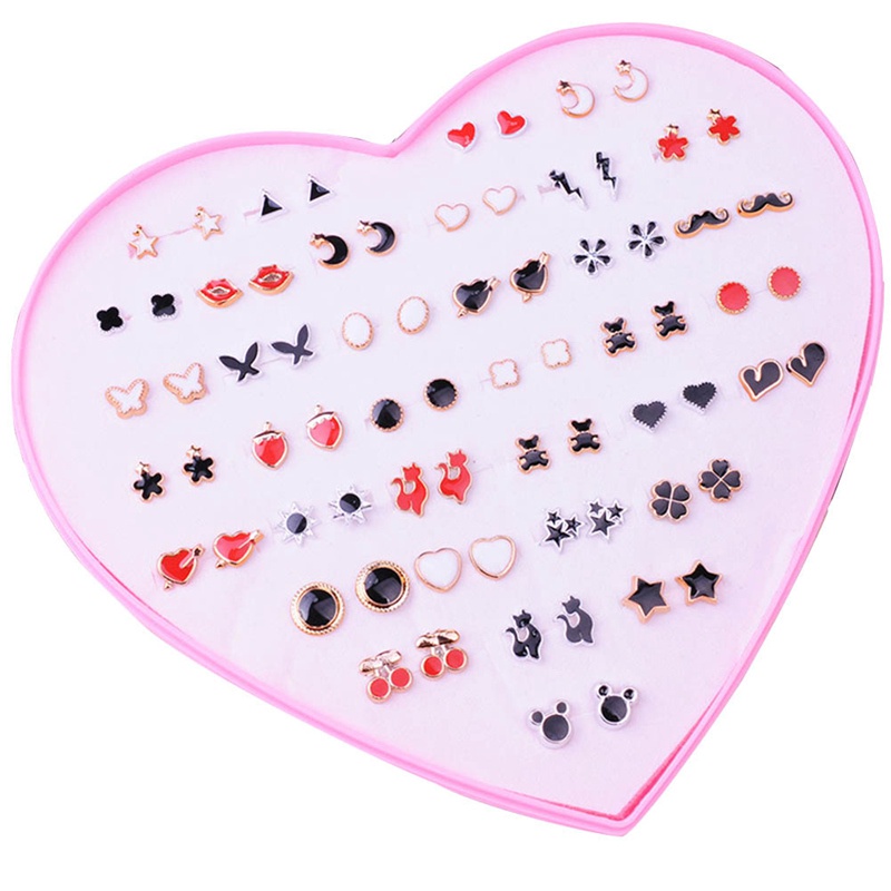 Set 36 đôi bông tai hình trái tim đính đá thời trang