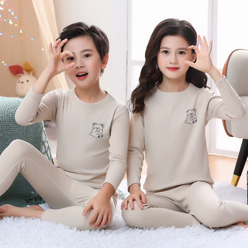 Bộ Đồ Ngủ Màu Trơn Chất Lượng Cao Cho Bé Trai Và Gái Size 100-180