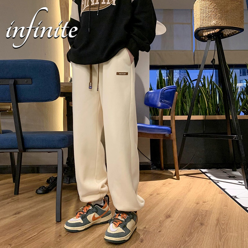 Inf Quần Legging Thể Thao Bằng Len Lông Cừu Hai Mặt Màu Xanh navy Lót Nhung Dày Dặn Giản Dị Dành Cho Bạn Nam Mặc Vào Mùa Đông