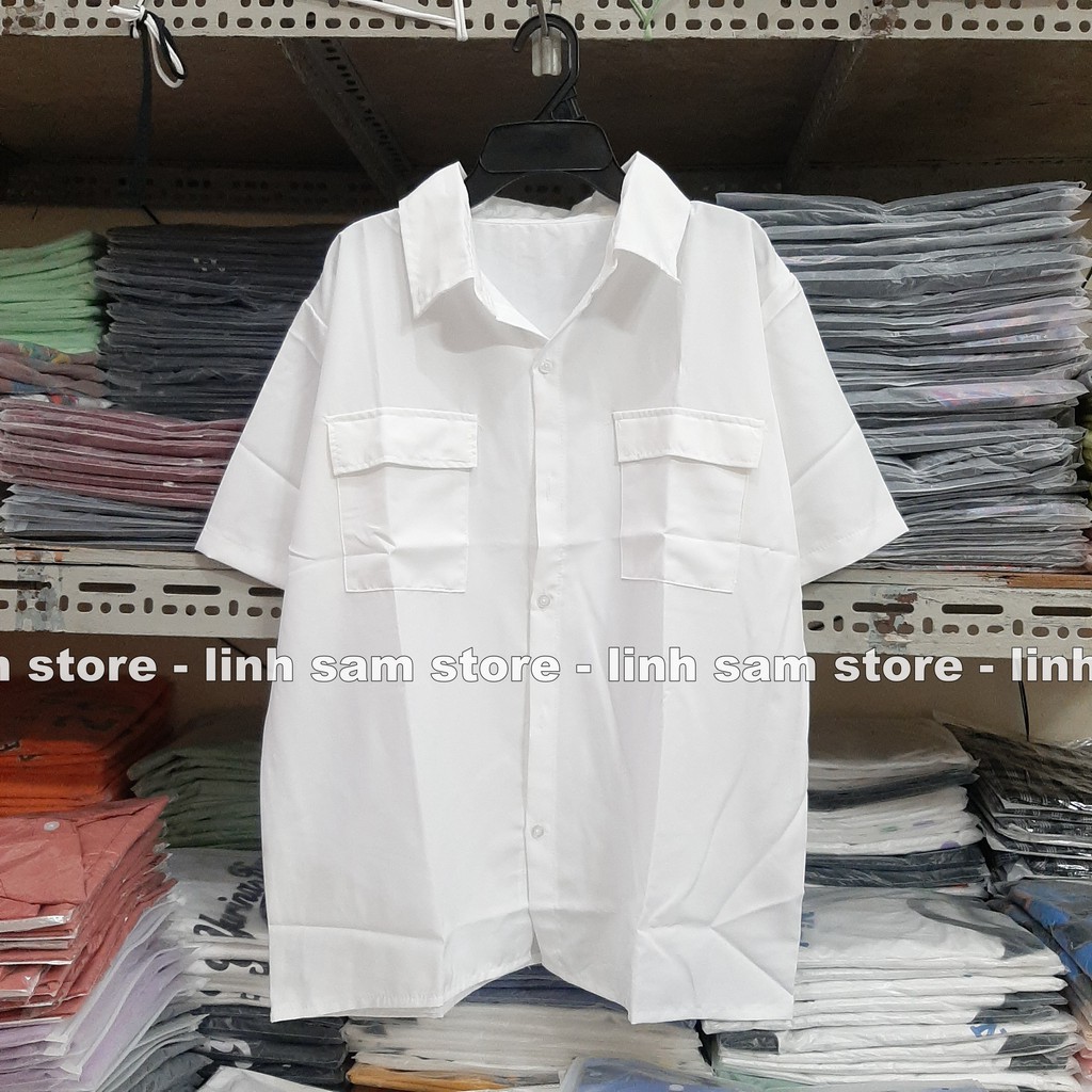Áo sơ mi nữ SAM CLO cổ bẻ tay ngắn - lỡ ulzzang form freesize dáng rộng unisex mặc cặp, nhóm, couple TRƠN HAI TÚI | BigBuy360 - bigbuy360.vn