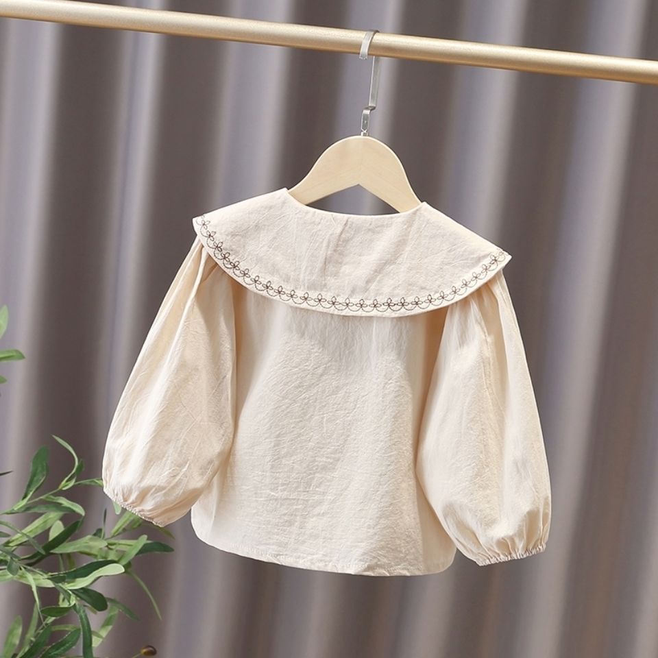 Áo Sơ Mi Tay Dài Cổ Búp Bê Thêu Họa Tiết Màu Sắc Thời Trang Xuân Thu Xinh Xắn Cho Bé Gái