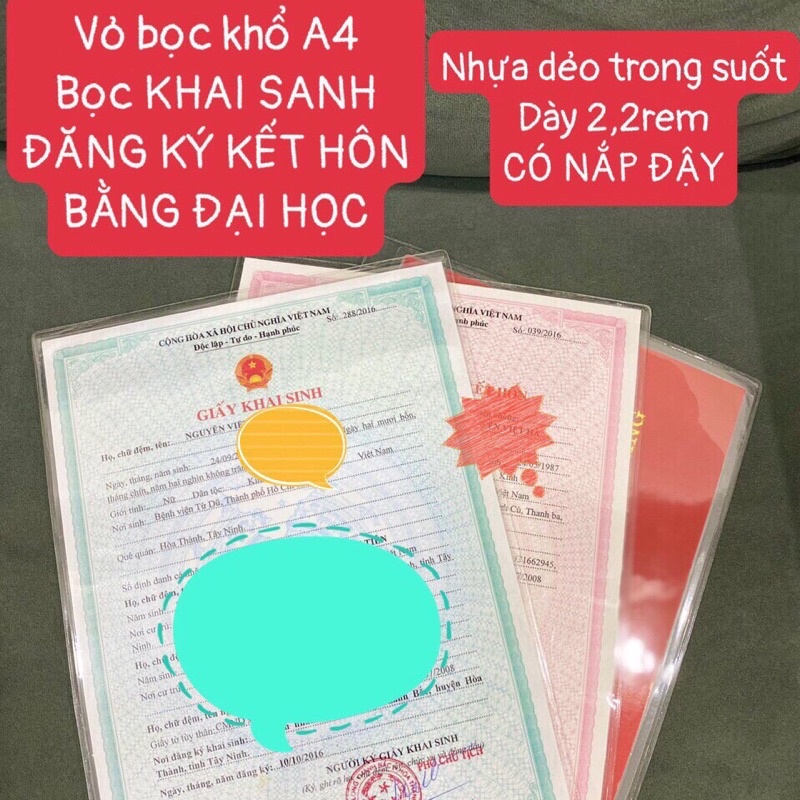 Vỏ bọc sổ đỏ, Giấy khai sinh, Hộ chiếu, Hộ khẩu, bọc giấy tờ cá nhân trong suốt có nắp đậy
