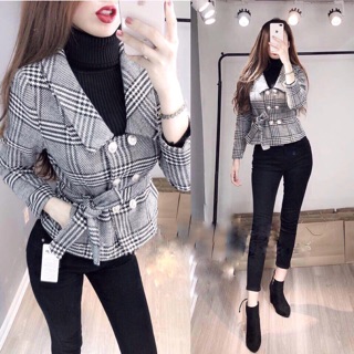 Bán Sỉ Áo khoác dạ kẻ peplum thời trang