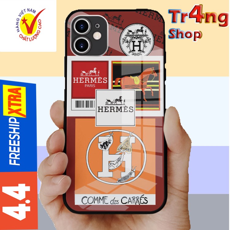 Ốp kính cường lực hình logo Hermes/LV Chống Trầy riêng mình Iphone OK-JC20210075