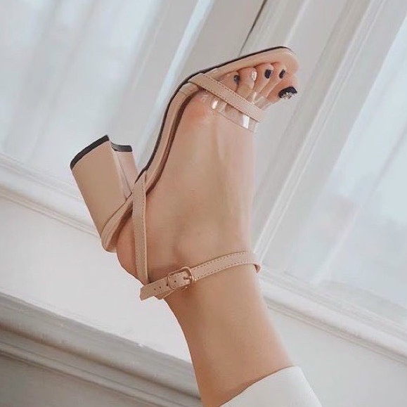 Giày cao gót 7 phân nữ đế vuông quai trong Thiên Hương VNXK BP62HH1 Sandal cao gót 7p cm p 3 màu trắng đen kem giầy đẹp