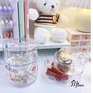 Hộp Đựng Đồ trong suốt hình tròn Để Bàn Tiện Lợi Phong Cách Hàn Quốc Nhựa Cao Cấp 2 Lớp Màu Trong Suốt