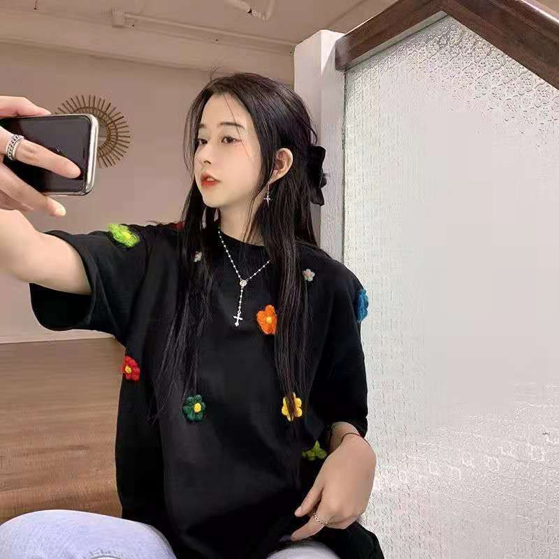 Áo thun tay ngắn in hoa dễ thương cho nữ sinh