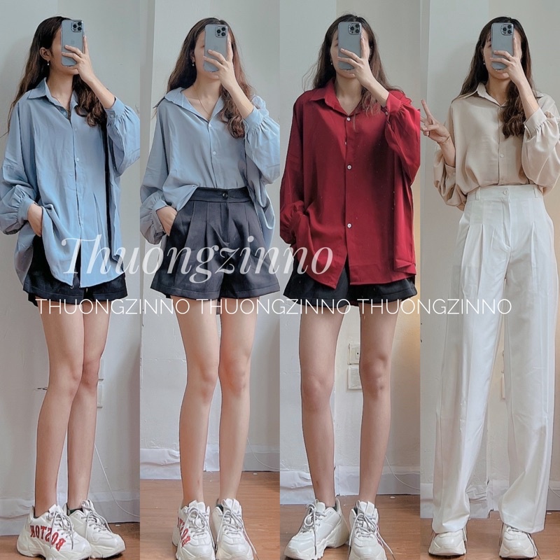 SƠ MI VOAN TRƯỢT TAY BỒNG ÁO SƠ MI MỀM MỊN PHONG CÁCH HÀN QUỐC