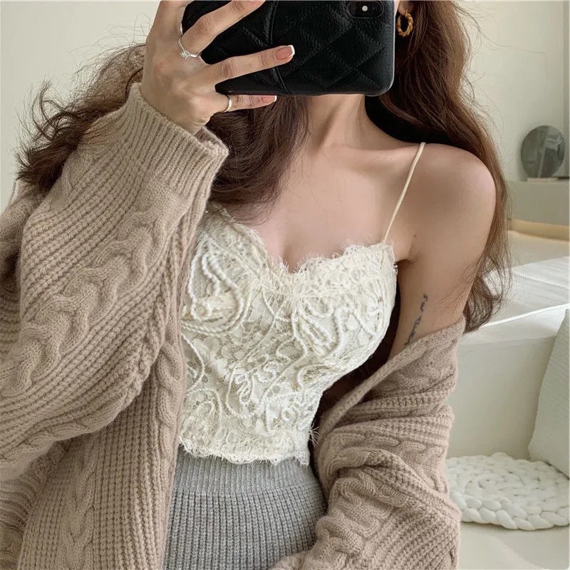 COZOK Áo Hai Dây Phối Ren Hở Lưng Quyến Rũ