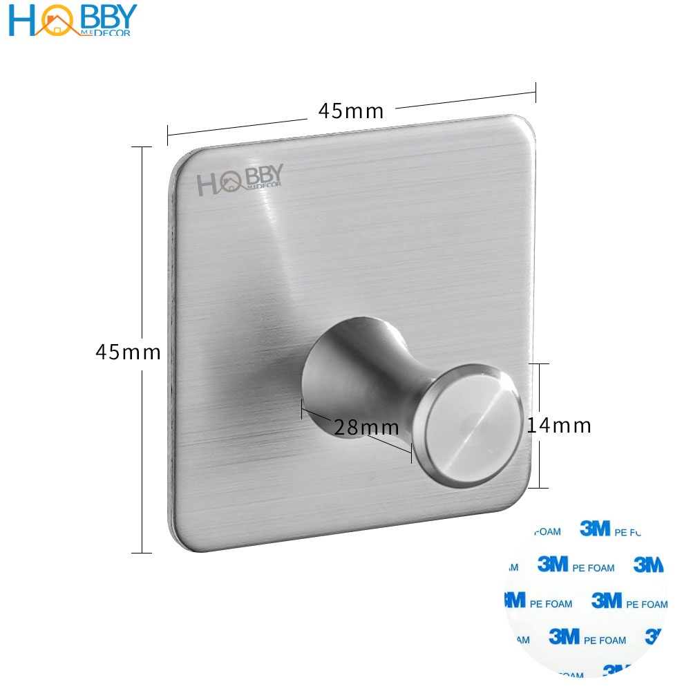 Combo 4 móc treo đồ dán tường inox 304 Hobby Home Decor V28-4 kèm keo