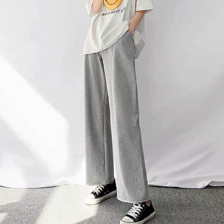 Quần dài ống rộng trơn basic - Quần trơn 2 màu ĐEN XÁM - Ống suông vải cotton mịn dày co dãn | BigBuy360 - bigbuy360.vn