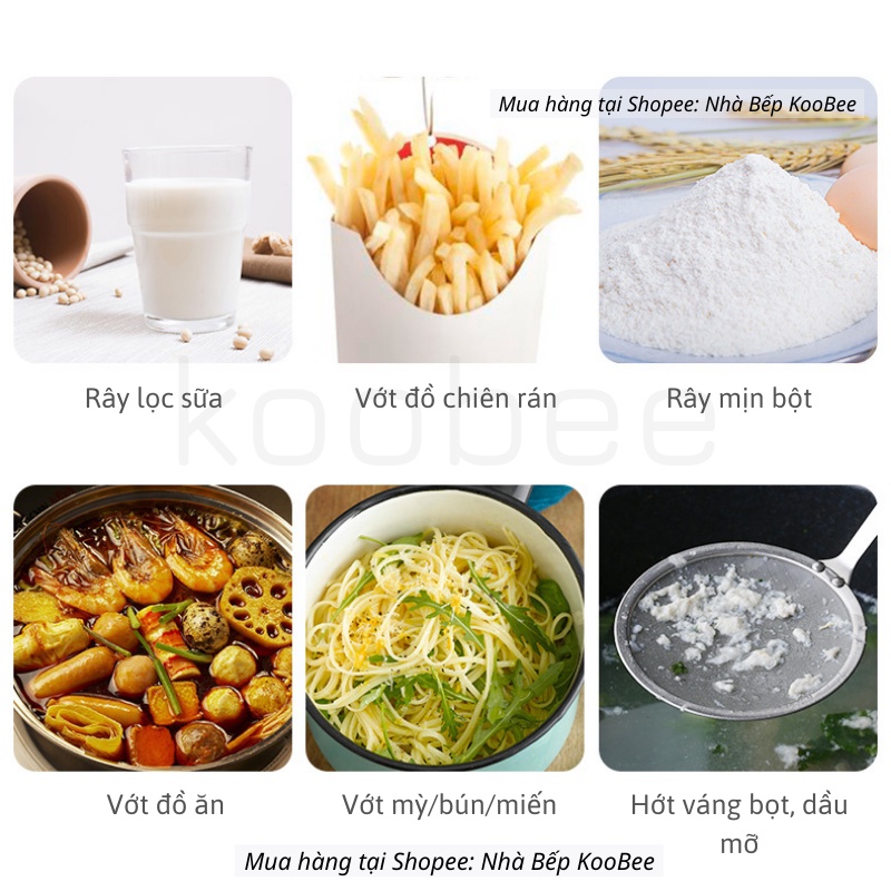 Muôi vá vớt bọt, váng dầu mỡ, vớt đồ chiên rán, lọc cặn dầu - Rây bột mắt lọc siêu nhỏ KooBee