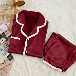 SNU652 - BỘ LỤA PYJAMA NỮ DÀI TAY VIỀN BÈO