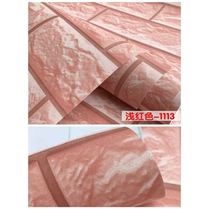Decal giấy dán tường gạch 3D nâu, 3D hồng khổ rộng 0.6m