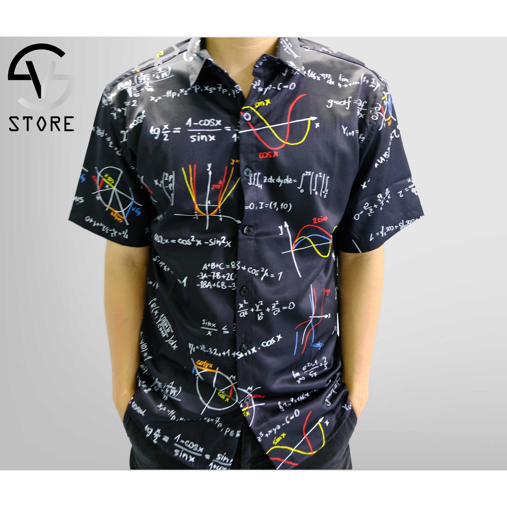 Áo sơ mi nam tay ngắn họa tiết toán học SVS0004 SV STORE Chất lụa chéo cao cấp, thoáng mát, thấm hút tốt