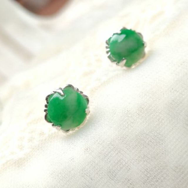 Bông tai bạc Nụ mặt ngọc xanh cho mẹ cho bà Van Jewelry V10606