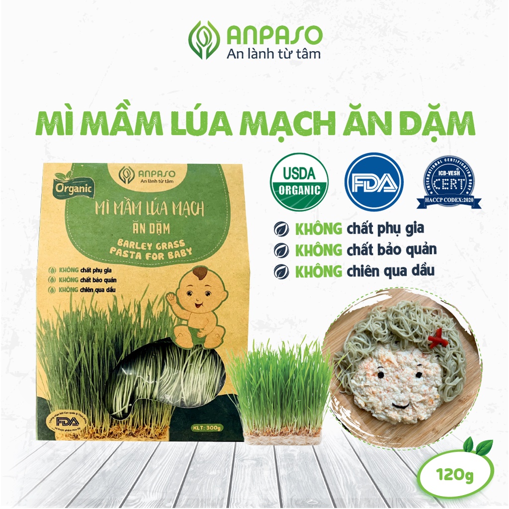 Mì Rau Củ Ăn Dặm Cho Bé Hữu Cơ Mầm Lúa Mạch Organic Anpaso từ 7 tháng bổ sung chất xơ, cải thiện táo bón 300g