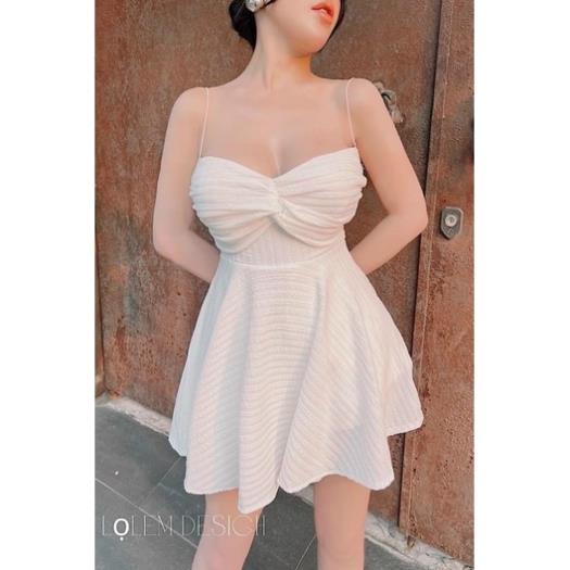 Đầm xốp cam/trắng xoắn ngực 2 dây, váy ngắn xoè quyến rũ gợi cảm sexy, thời trang nữ hot girl đi chơi dạo phố dự tiệc