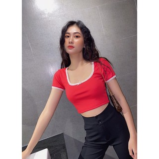 Áo Cổ Vuông Viền Ren Nơ