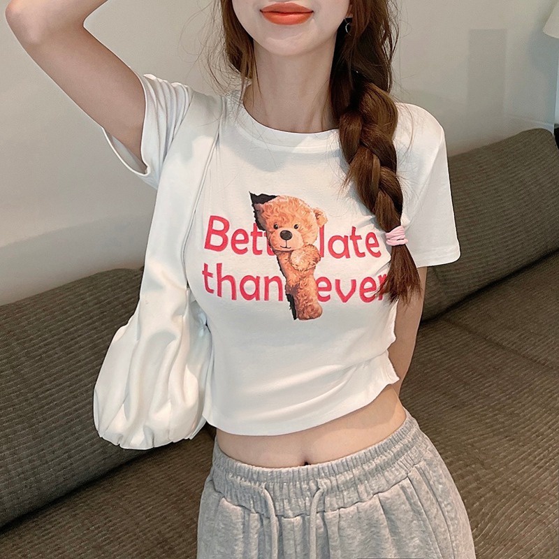 Áo thun nữ ZHELIHANGFEI tay ngắn in hình gấu đáng yêu thời trang