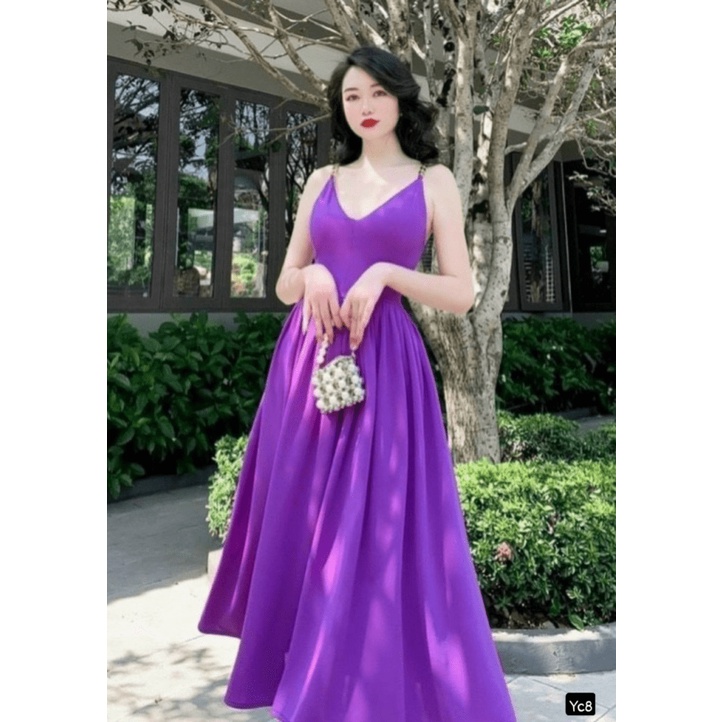 (Free ship) Mẫu Đầm Dự Tiệc | Đầm Hai Dây Xích Vải Đũi Dáng Suông Diện Là Đẹp UP VLTN Shop