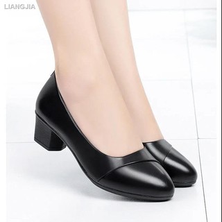 ♛∏Giày da mềm gót trung bình mũi tròn đế dày mềm chống mài mòn cho phụ nữ trung niên và lớn tuổi <
