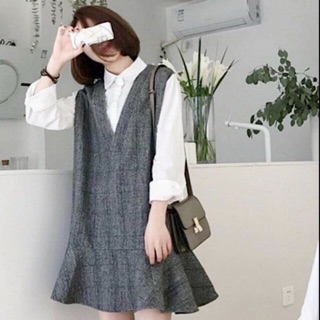 Đầm kẻ xám phối trắng (kèm hình thật)