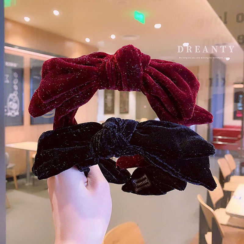 Băng Đô Cài Tóc Bằng Nhung Đính Nơ Họa Tiết Đầu Lâu Thời Trang Pháp Cổ Điển