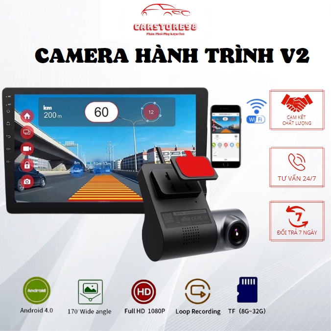 Camera Hành Trình Màn Hình Android V2 WIFI - Xem Video Trên Điện Thoại Và Màn Hình ANDROID