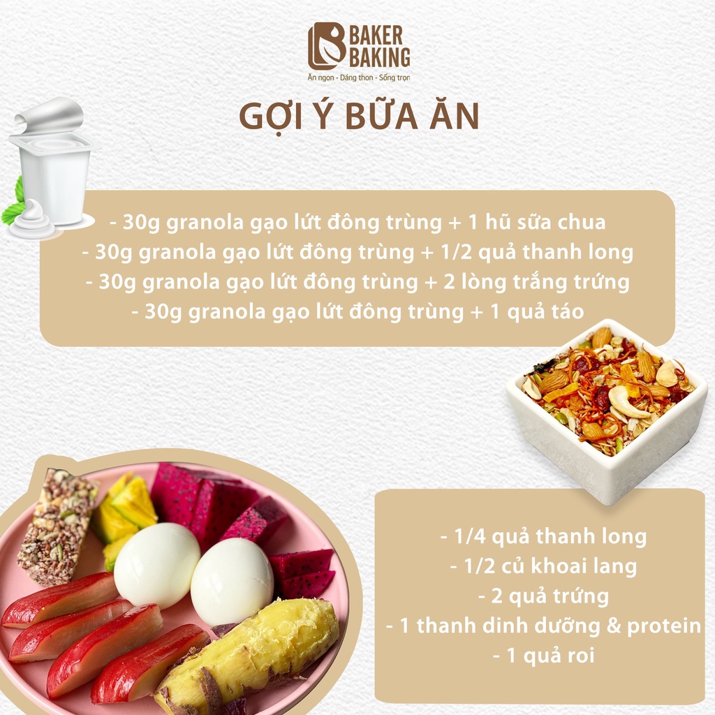 Granola đông trùng Baker Baking không đường, không chất bảo quản dành cho người ăn eatclean, tiểu đường 300g