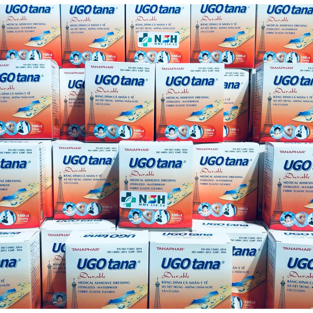 ❤ Hộp 100 Miếng + Tặng 02 Miếng Băng dán cá nhân UGOTANA BĂNG DÁN BĂNG DÍNH CÁ NHÂN Y TẾ UgoTana UGOTANA KHÔNG THẤM NƯỚC