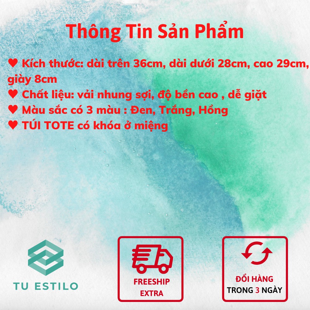 Túi Tote Thêu Hình Gấu Túi Vải Đeo Vai Kiểu Dáng Hàn Quốc, Nhật Bản Chất Liệu Vải Nhung 3 Màu ĐEN, TRẮNG, BE HỒNG