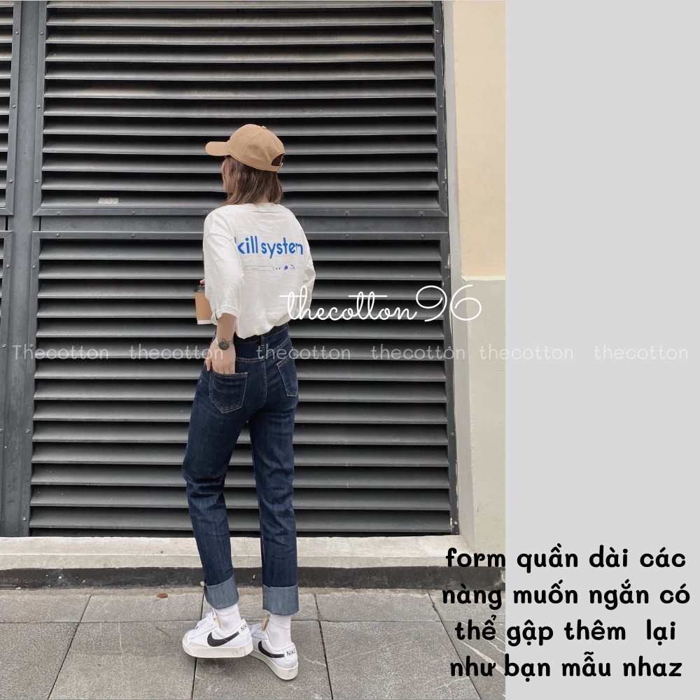 Quần Bò Gập Gấu Co Giãn Hàn Quốc Quần Jeans Nữ Xanh Đậm Lưng Cao TheCotton | BigBuy360 - bigbuy360.vn