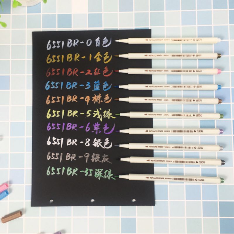 Bộ 10 bút lông brush pen Sta Metallic 6551/6551BR nhiều màu có nhũ